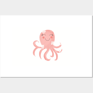 Cheerful Cute Pink Octupus Posters and Art